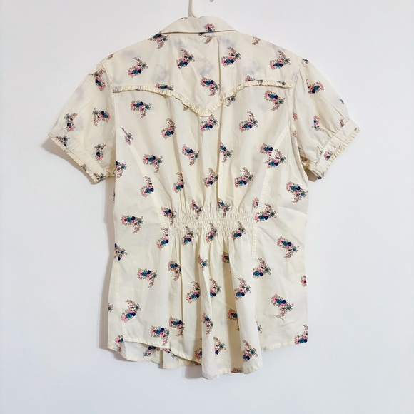 Women’s Wrangler Floral Ruched Cream/White Western Button Up Blouse Size L - Picture 2 of 10